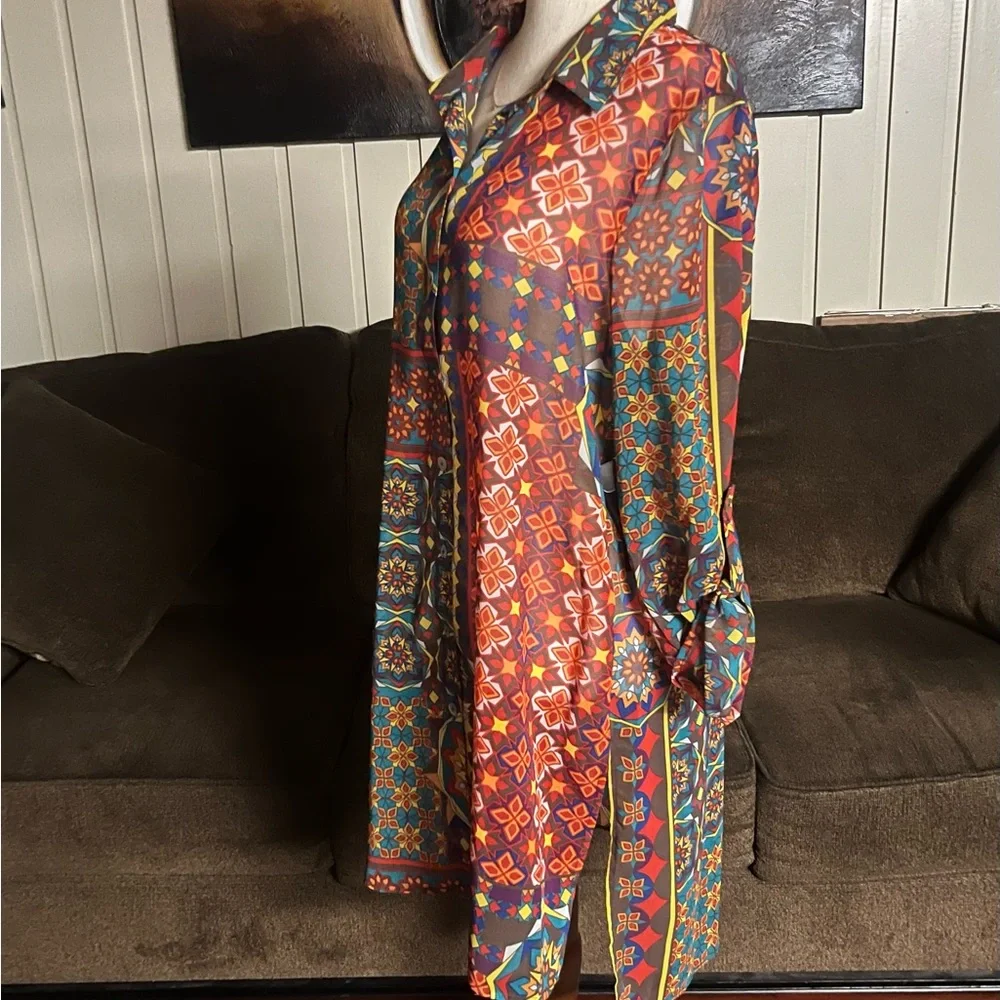 Multiples ~ Medium ~ Vintage ~ Mandala Design ~ Fall Colors ~ Tunic Blouse - Picture 10 of 16